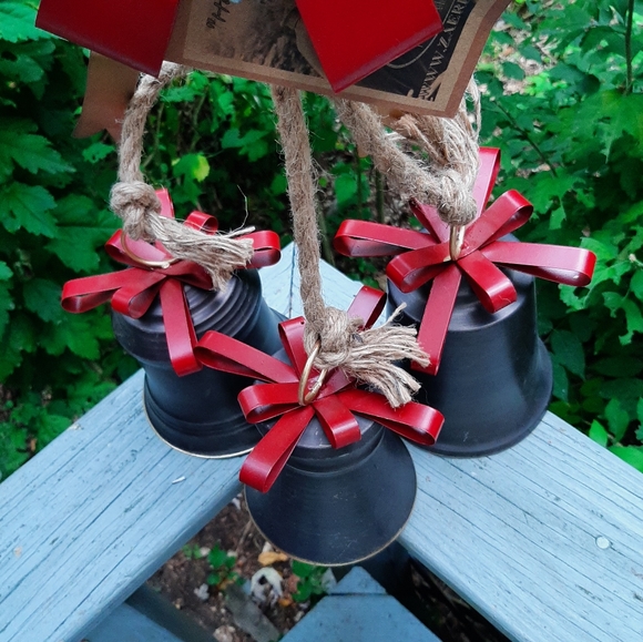 **Old World Galvanized Christmas Bells With Bows Decorative Accents - Picture 7 of 14